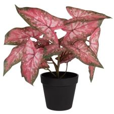Plante artificielle larges feuilles rouges avec pot noir