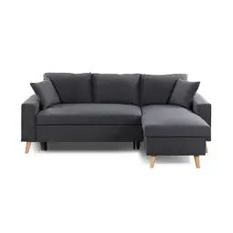 Canapé d’angle scandinave convertible avec coffre en tissu gris foncé