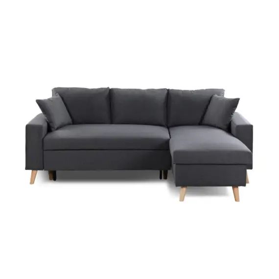 Canapé d&rsquo;angle scandinave convertible avec coffre en tissu gris foncé