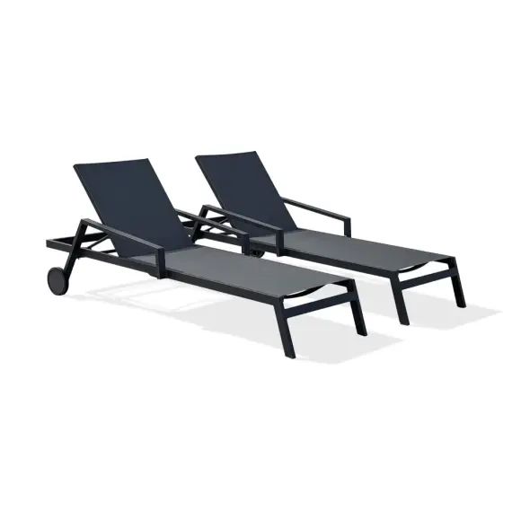 Lot de 2 bains de soleil en toile et aluminium gris anthracite