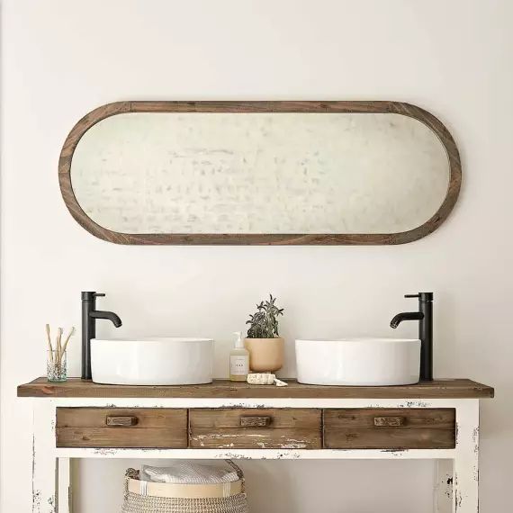 Miroir oval en pin recyclé massif 140 cm