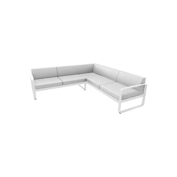 Canapé d’angle de jardin Bellevie en Tissu, Mousse polyuréthane HR – Couleur Blanc – 155 x 143.06 x 71 cm – Designer Pagnon & Pelhaître