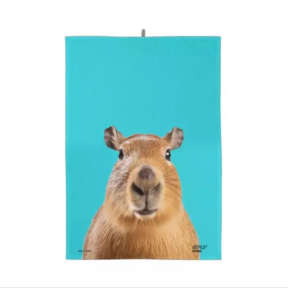 Torchon imprimé animal capybara 100% coton bleu