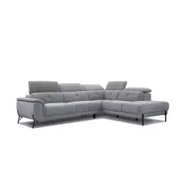 Canapé d’angle droit  5 places en tissu gris clair