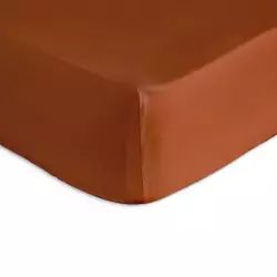 Drap housse 100% coton 90×200+28 cm orange foncé