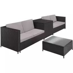 Canapé de jardin SIENNE 4 places avec coffre de rangement noir/gris