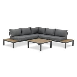 Salon d&rsquo;angle de jardin en aluminium anthracite et polywood