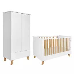 Chambre bébé : Duo – Lit évolutif 70×140 armoire 2 portes blanc
