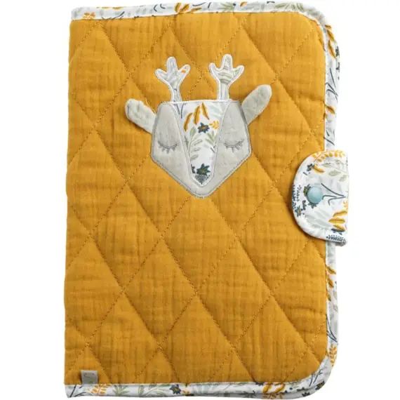 Protège carnet santé en coton jaune moutarde