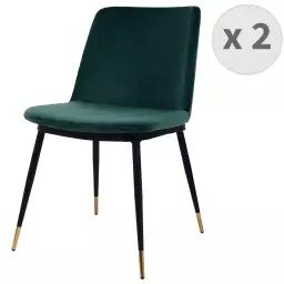 Chaise en velours Celadon pieds métal noir mat et doré (x2)