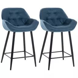 Lot de 2 Tabourets de bar Avec accoudoirs tissu Bleu