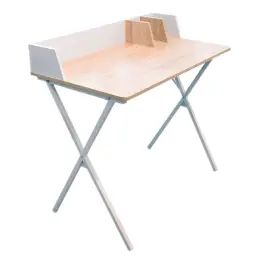 Bureau Plateau Effet Bois et Piètement Blanc