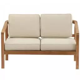 Canapé extérieur 2 places en bois avec coussins beige