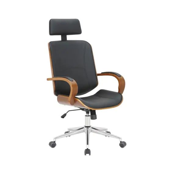 Chaise de bureau réglable pivotante en similicuir Noyer / Noir
