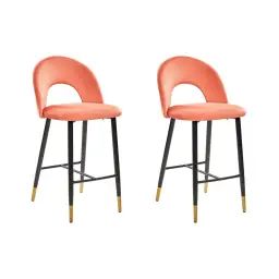 Lot de 2 chaises de bar en velours rouge corail