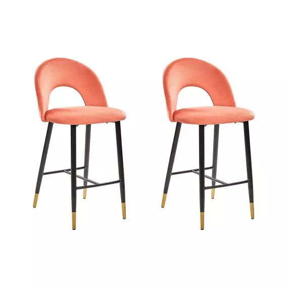 Lot de 2 chaises de bar en velours rouge corail