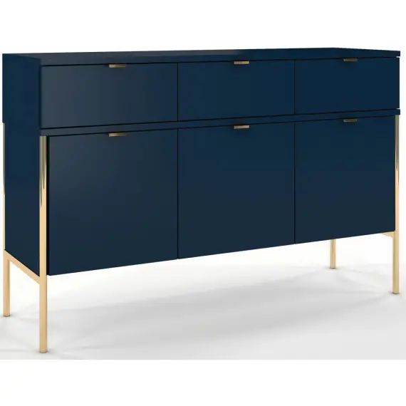 Commode 3 tiroirs 3 portes couleur bleu h78cm