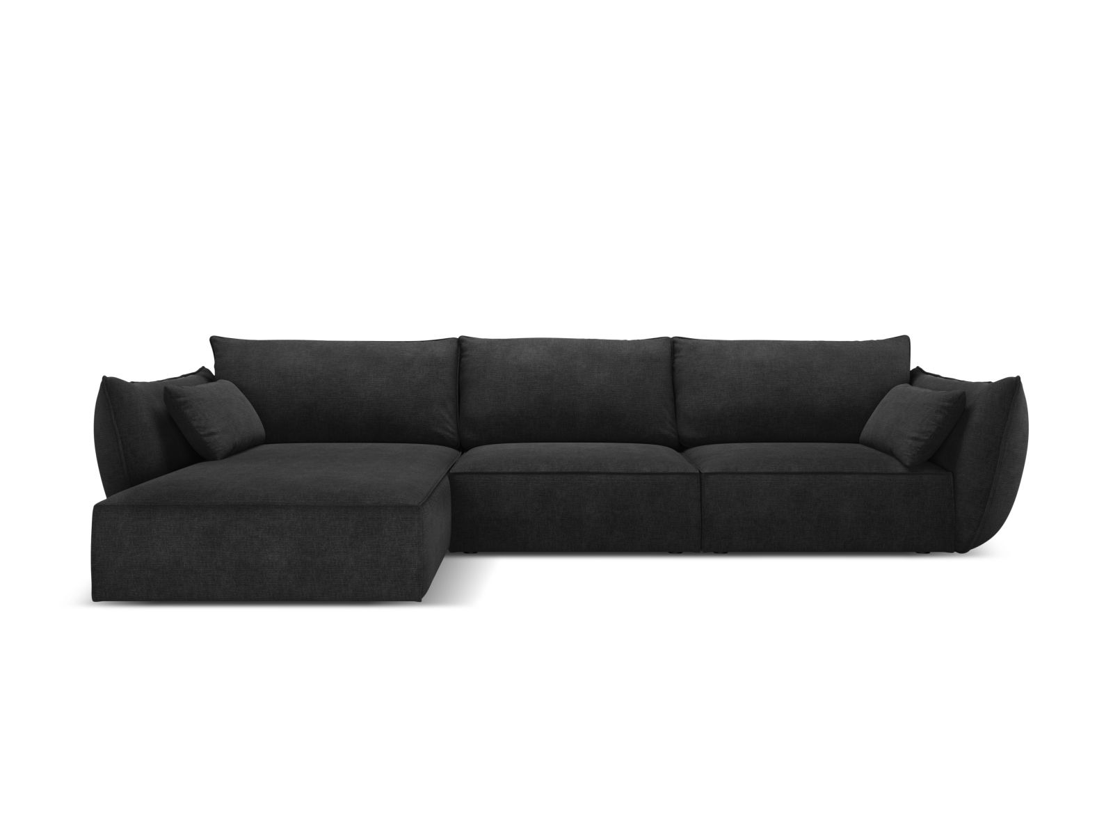 Canapé d’angle gauche 4 places en tissu chenille noir