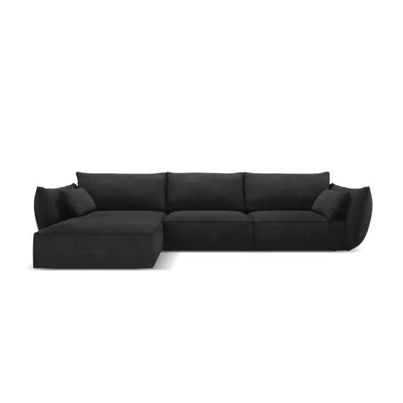 Canapé d’angle gauche 4 places en tissu chenille noir