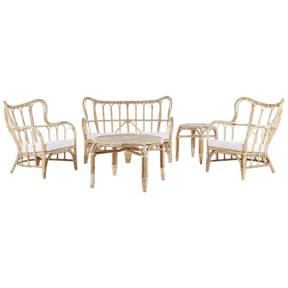Salon de jardin en rotin clair 4 places