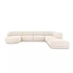 Canapé d’angle côté droit 6 places en tissu chenille beige clair