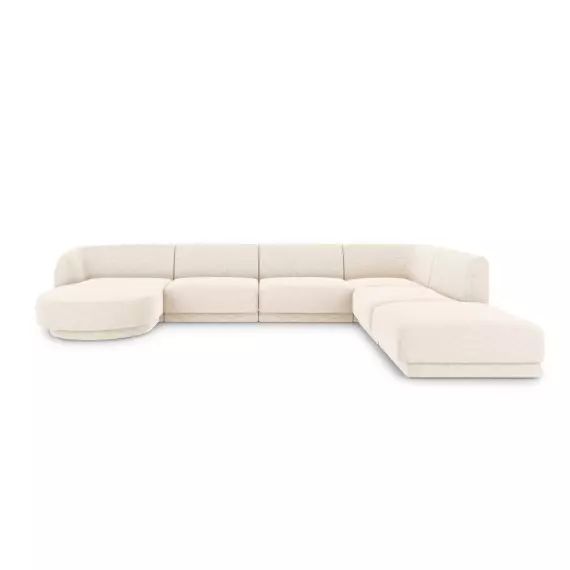 Canapé d’angle côté droit 6 places en tissu chenille beige clair