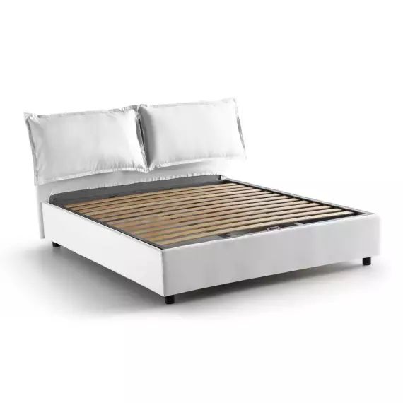 Lit coffre 140×200 cm en tissu blanc