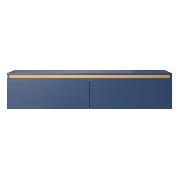 Meuble TV 140 cm bleu marine avec garniture dorée