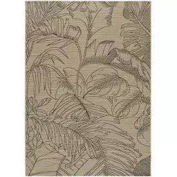 Tapis de jute à motifs tropicals en noir, 160×230 cm