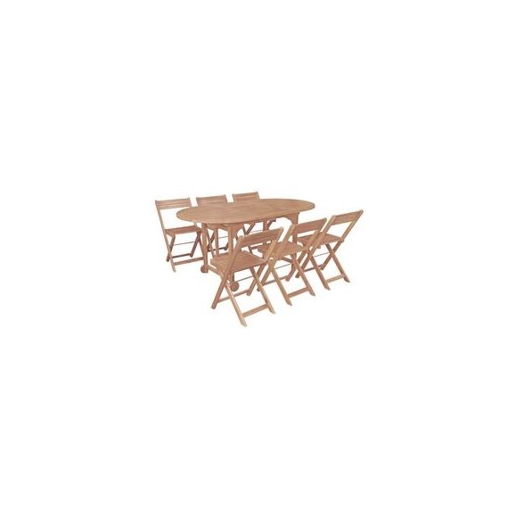 Ensemble de jardin table extensible + 6 chaises pliantes GARDEN bois naturel