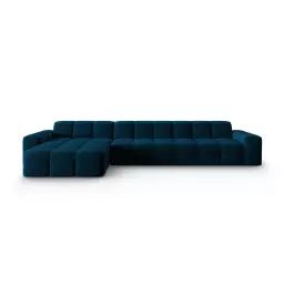 Canapé d’angle gauche 5 places en tissu velours bleu marine