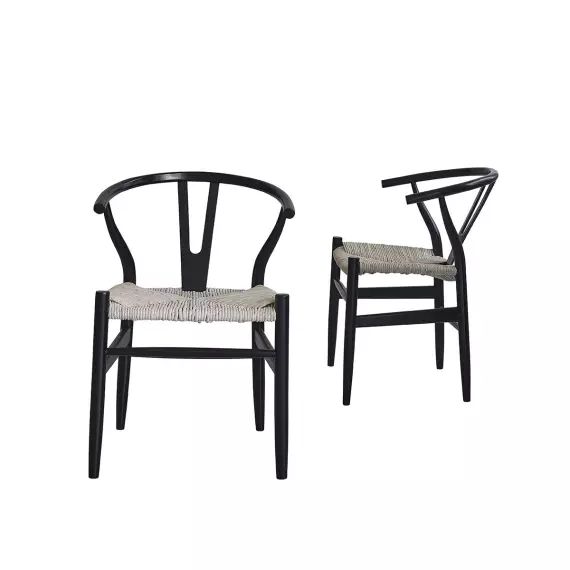 Lot de 2 chaises noires assise tissée en mindy