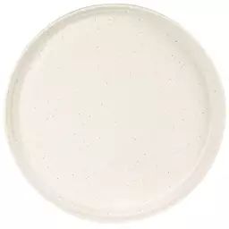 Assiette plate en grès blanc motifs mouchetés multicolores
