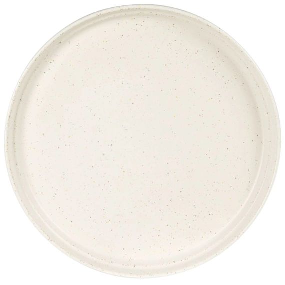 Assiette plate en grès blanc motifs mouchetés multicolores