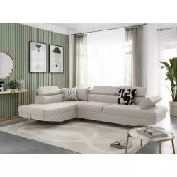 Canapé d’angle RIO Convertible avec coffre en tissu – Angle Gauche, Beige – 271 x 192 x 85 cm – Usinestreet