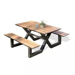 Table de jardin en aluminium anthracite et plateau HPL effet bois