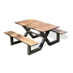 Table de jardin en aluminium anthracite et plateau HPL effet bois