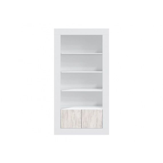 Bibliothèque blanc/bois 4 tablettes et 2 portes L94cm x H181cm