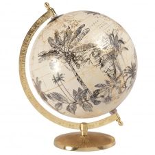 Globe terrestre carte du monde imprimé feuilles beige et métal doré