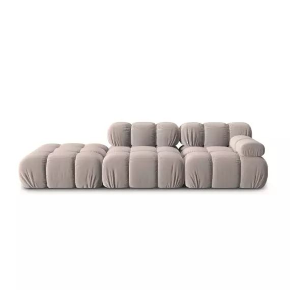 Canapé modulable gauche 4 places en tissu velours beige