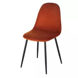 Chaise en velours recyclé orange écureuil et pieds en métal noir