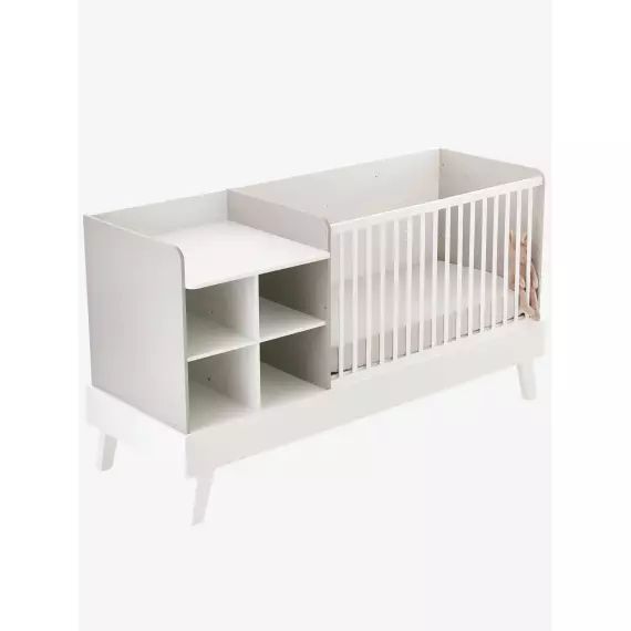 Lit combiné 4 en 1 évolutif avec rangements et table à langer COMBINID blanc/gris