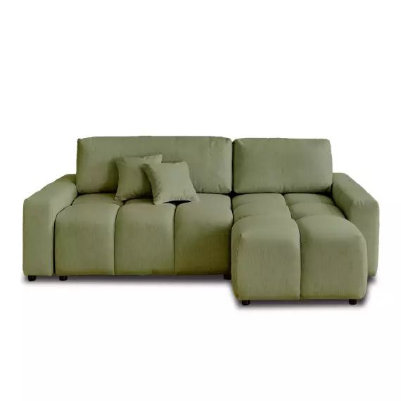 Canapé d’angle réversible convertible 4 places tissu vert sauge