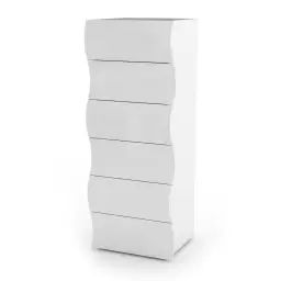 Commode 6 tiroirs effet bois blanc brillant 50x40h122 cm
