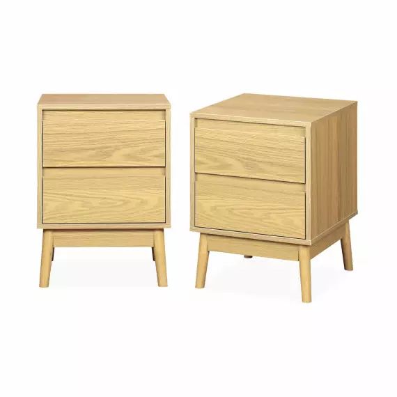 2 tables de chevet décor bois, deux tiroirs