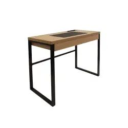 Bureau en métal et mdf 1 tiroir l.100 x h.74 cm noir et beige