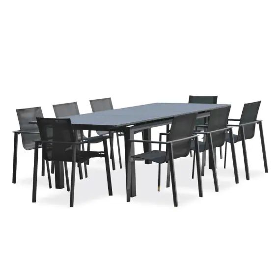 Ensemble repas de jardin 8 places en aluminium anthracite
