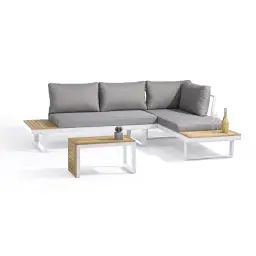 Salon de jardin 4 places en bois d&rsquo;acacia et aluminium blanc
