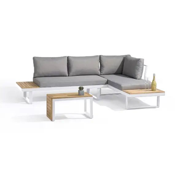 Salon de jardin 4 places en bois d&rsquo;acacia et aluminium blanc