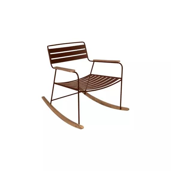 Rocking chair Surprising en Métal, Teck – Couleur Rouge – 69 x 89 x 76 cm – Designer Harald Guggenbichler